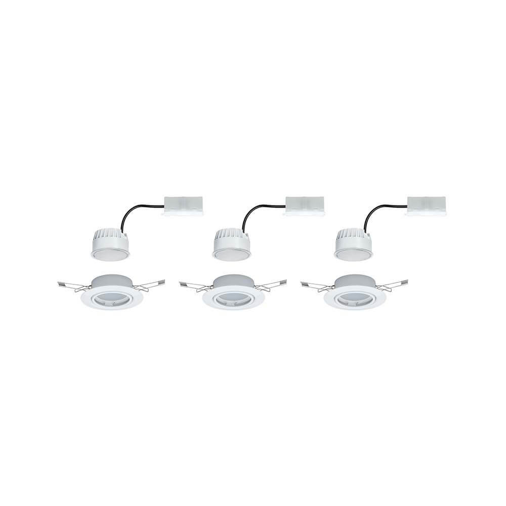 Einbauleuchten-Base Coin LED schwenkbar 3-stepdim 3x5W Weiß, drei weiße Einbaustrahler aus Metall.