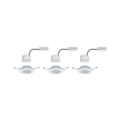 Einbauleuchten-Base Coin LED schwenkbar 3-stepdim 3x5W Weiß, drei weiße Einbaustrahler aus Metall.