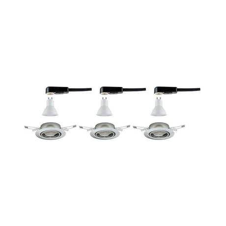 Einbauleuchten-Base rund schwenkbar LED 3x5W GU10 51mm, Set von drei hochwertigen Einbaustrahlern aus Metall.