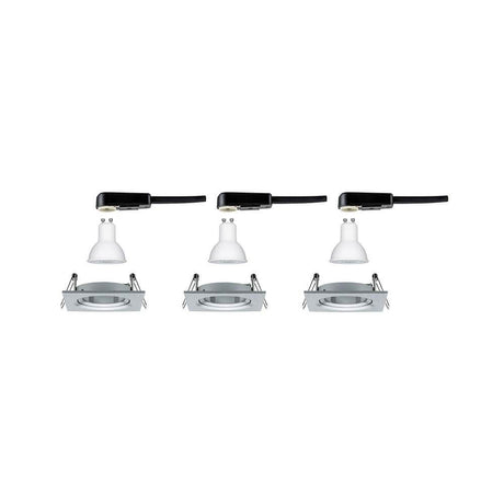 3-piece LED recessed light set Nova Square Swiveling Brushed Aluminium - modern recessed spotlights in aluminium design