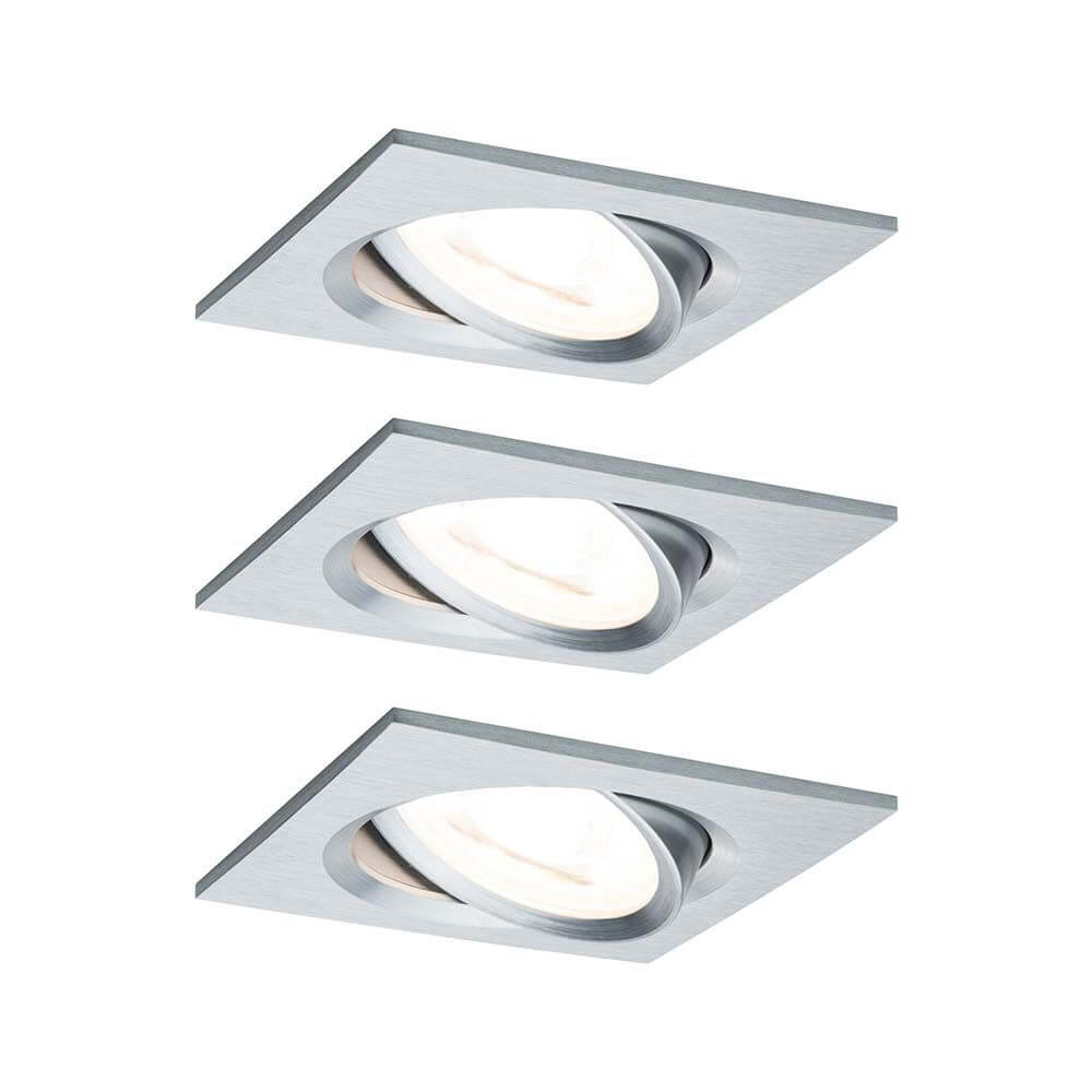 3er LED Einbauleuchten-Set Nova Eckig Schwenkbar Alu-Gebürstet - moderne LED Spots in elegantem Design.