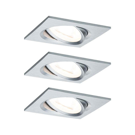 3-piece LED recessed light set Nova Square Swiveling Brushed Aluminium - modern LED spotlights in an elegant design.