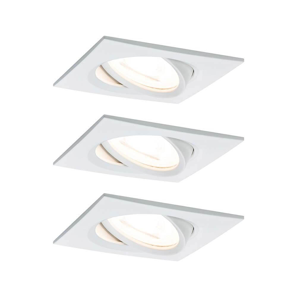 Einbauleuchten-Set Nova eckig LED 3-stepdim 3x6,5W Weiß - modernes Design mit warmweißem Licht.