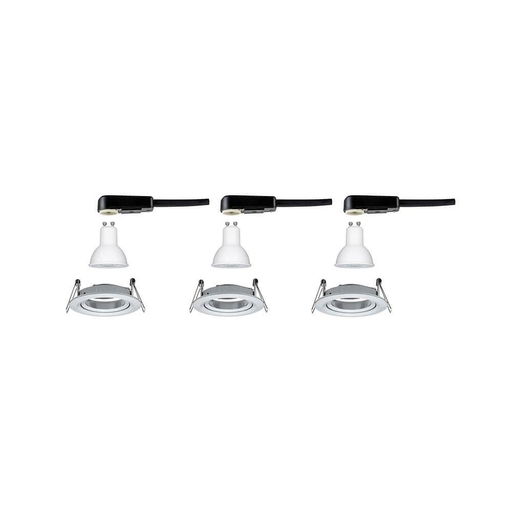 Einbauleuchten-Set Nova rund LED 3stepdim 3x6,5W Alu-Gedreht mit weißen Einbauspots und Klemmen.