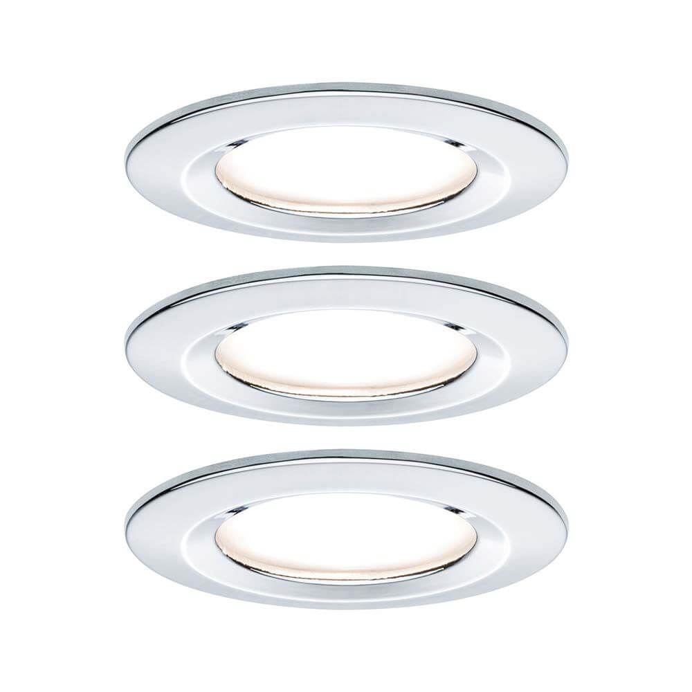 Einbauleuchten-Set Nova rund starr LED IP44 3x6,5W 2700K GU10 Chrom in modernem Design.