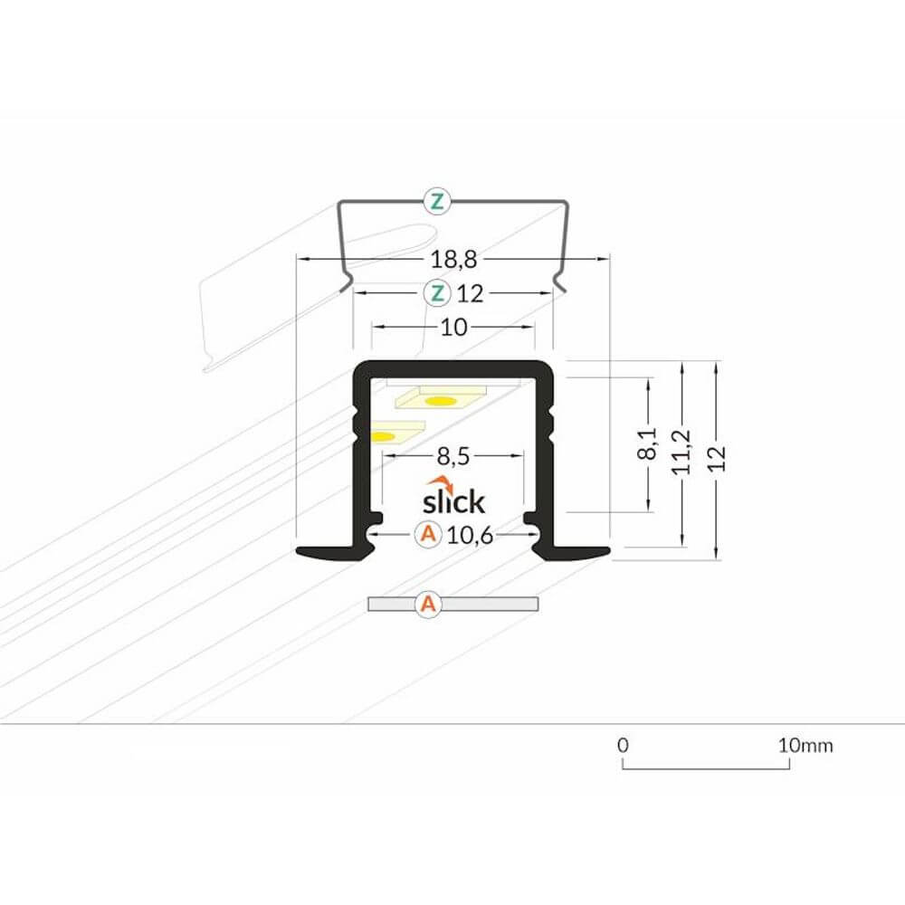 Einbauprofil 200cm Weiß ohne Abdeckung für LED-Strips