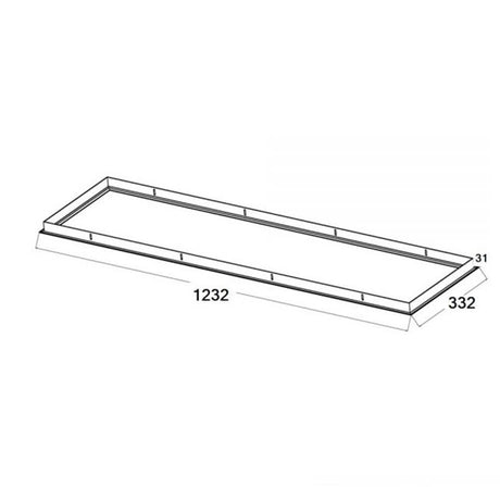 Technische Zeichnung des Einbaurahmen Weiß für LED Panel 1200 mit Maßeinheiten.