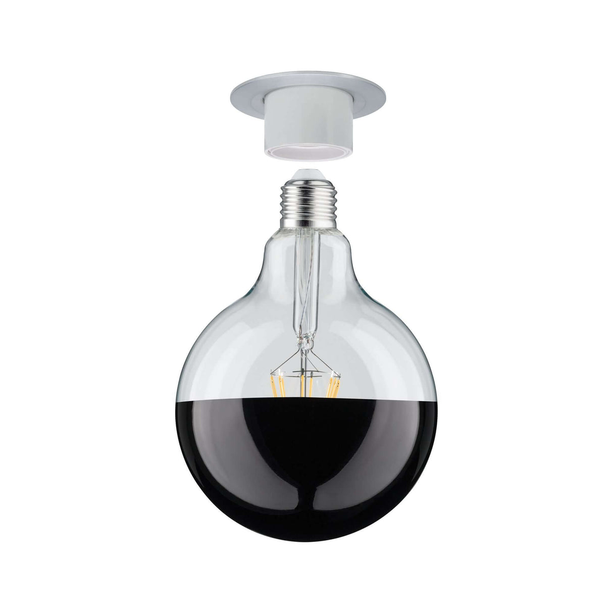 Einbaustrahler Nova starr mit E27 Fassung und eleganter glasklarer Lampe in Schwarz.