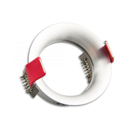 Einbaustrahler Slim rund für GU10, MR16 Alu-Gebürstet - Details der Halterung mit rotem Clip.