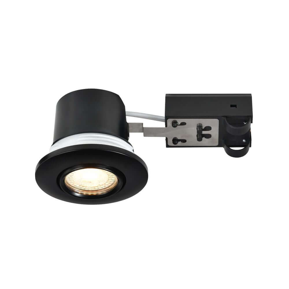 Einbaustrahler Umberto in Schwarz mit GU10-Fassung und IP44, ideal für Feuchträume und verschiedene Deckenmaterialien.