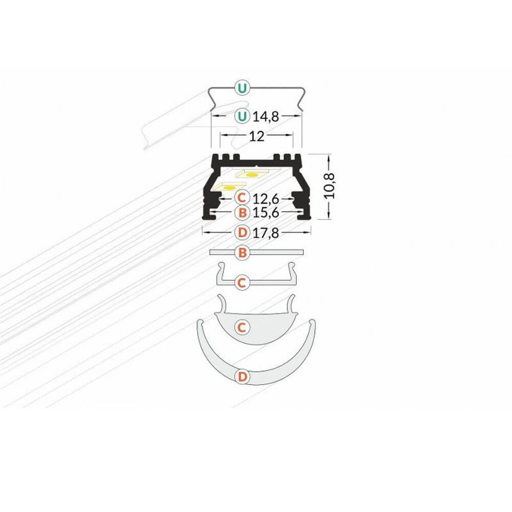 Putsningsprofil 200cm vit utan lock för LED-remsor