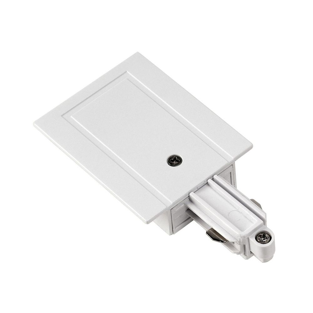 Einspeiser für 1-Phasen HV-Schiene EinbauWeiß Erde Rechts, Hochvolt-Endeinspeiser für Einbauschienen-System.