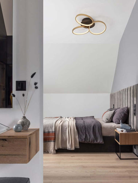 Elize LED ceiling light, 3-light, Ø 55 cm, 3000K, black, gold in the bedroom