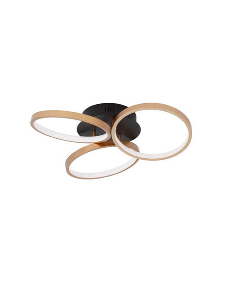 Elize LED ceiling light, 3-light, Ø 55 cm, 3000K, black, gold in a modern design with gold-colored rings.