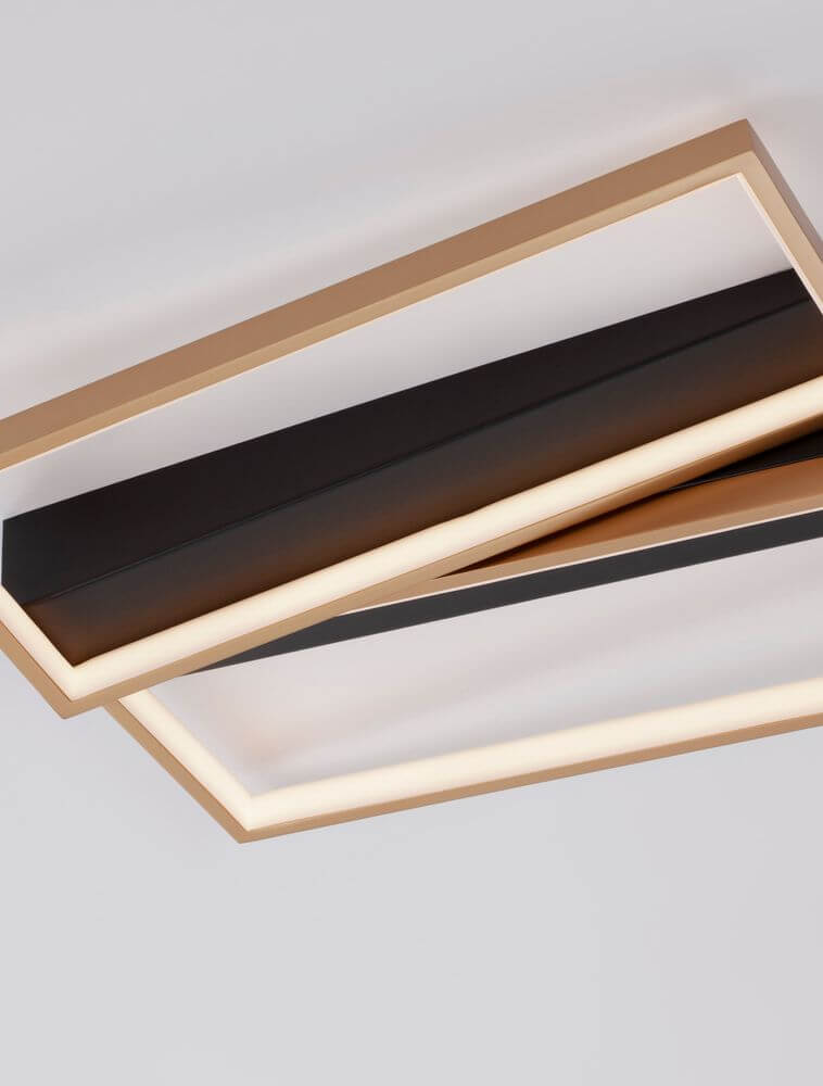 Elize LED Deckenleuchte Rechteckig 2-flammig 3000K Schwarz, Gold mit modernem Design und eleganter Beleuchtung.