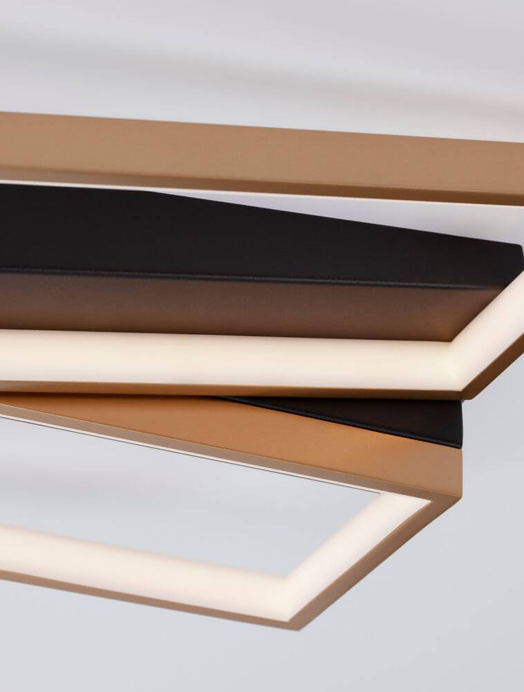 Elize LED Deckenleuchte Rechteckig 2-flammig 3000K Schwarz, Gold mit modernen geometrischen Formen