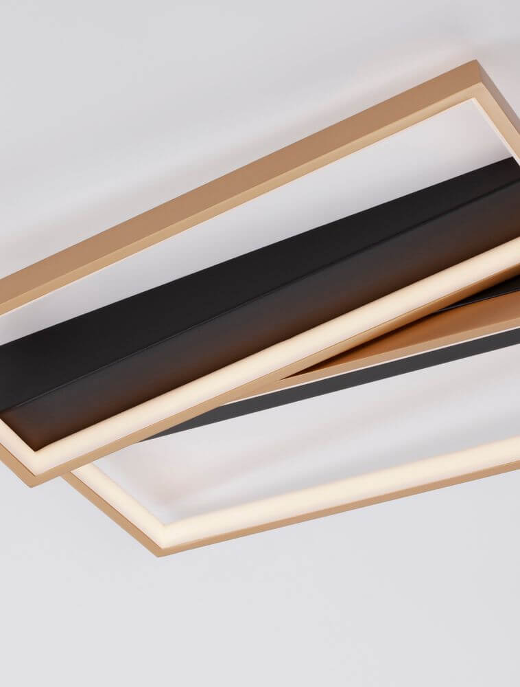 Elize LED Deckenleuchte Rechteckig 2-flammig 3000K Schwarz, Gold Ansicht von unten