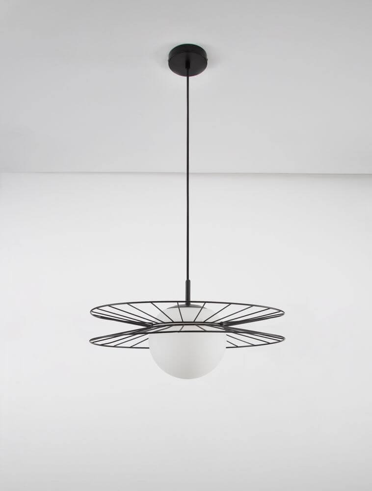 Ellery Pendelleuchte E27 Ø 45cm mit elegantem Design in Schwarz und Glas für stilvolle Innenräume.