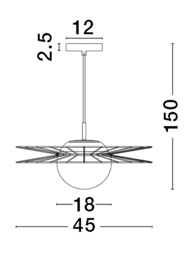 Ellery Pendelleuchte E27 Ø 45cm technische Zeichnung mit Maßen.
