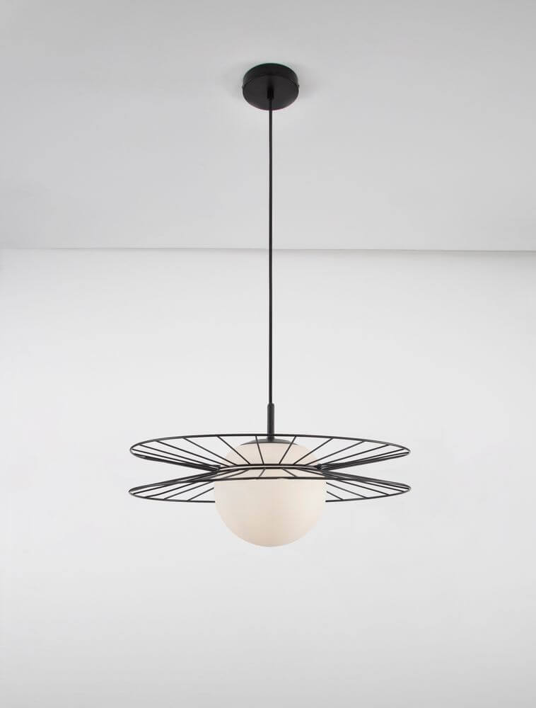 Ellery Pendelleuchte E27 Ø 45cm mit modernem Design aus Glas und Stahl in Schwarz.