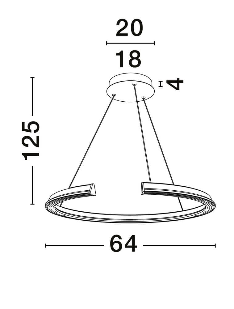Technische Zeichnung der Elmo LED Pendelleuchte Ø 64cm 3500K Chrom mit Abmessungen und Designdetails.