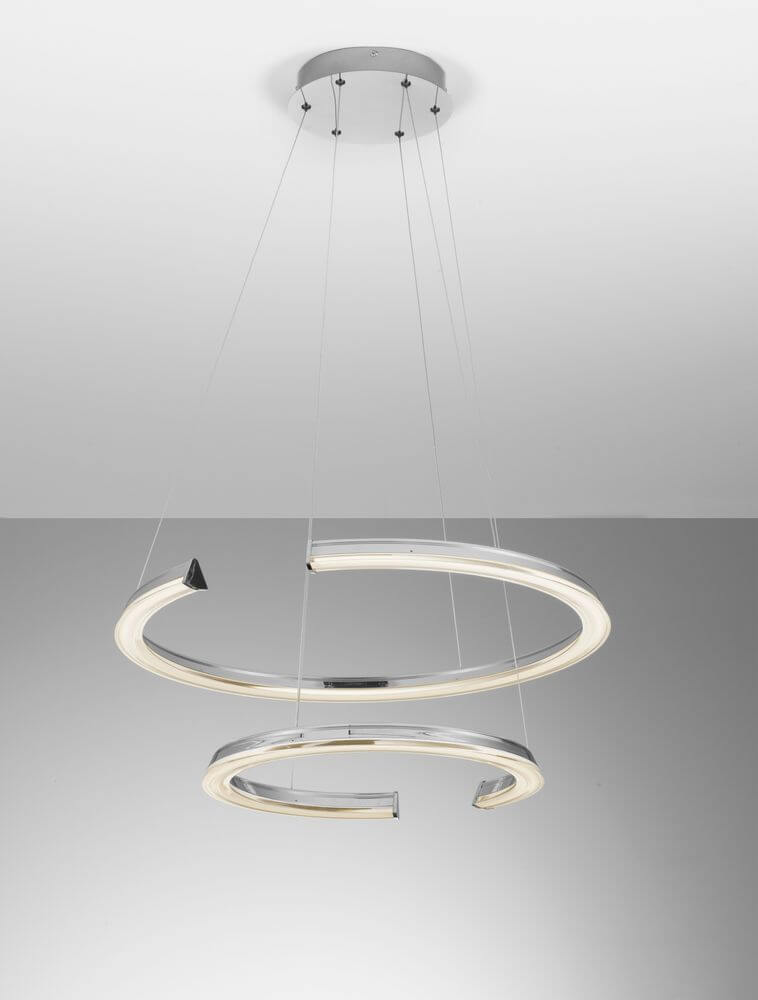 Elmo LED Pendelleuchte 2-flammig Ø 63cm 3500K Chrom, moderne silberne Aluminiumlampe für Wohn- und Esszimmer.