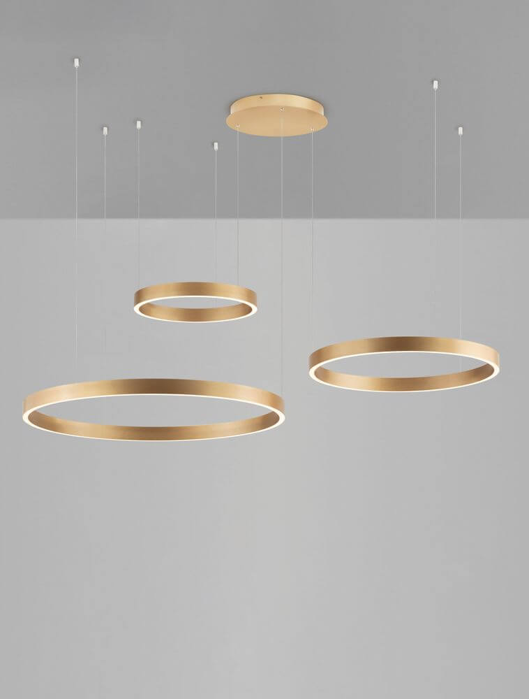 Elowen LED Pendelleuchte 3-flammig 3000K Up & Down in modernem Design aus Aluminium in Gold, ideal für Ess- und Wohnzimmer.