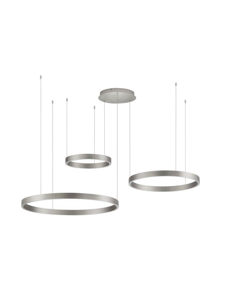 Elowen LED Pendelleuchte 3-flammig 3000K Up & Down in modernem Silberdesign mit minimalistischen Ringen.