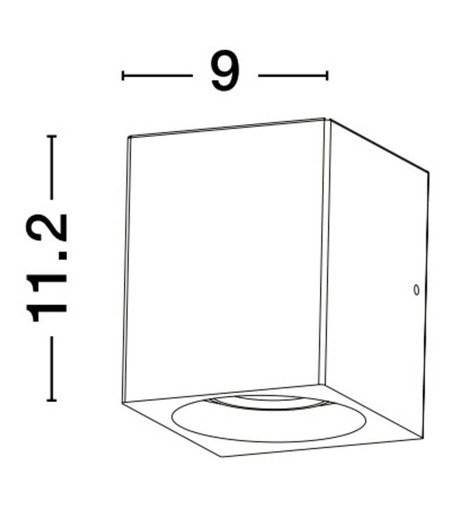 Emile LED Außenwandleuchte Cube Grau IP65 - technische Zeichnung mit Maßen 9cm x 11.2cm.