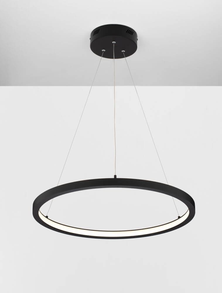 Empatia LED Pendelleuchte Ø 60cm 3000K in modernem Design mit schwarzem Rahmen und hellem Licht.
