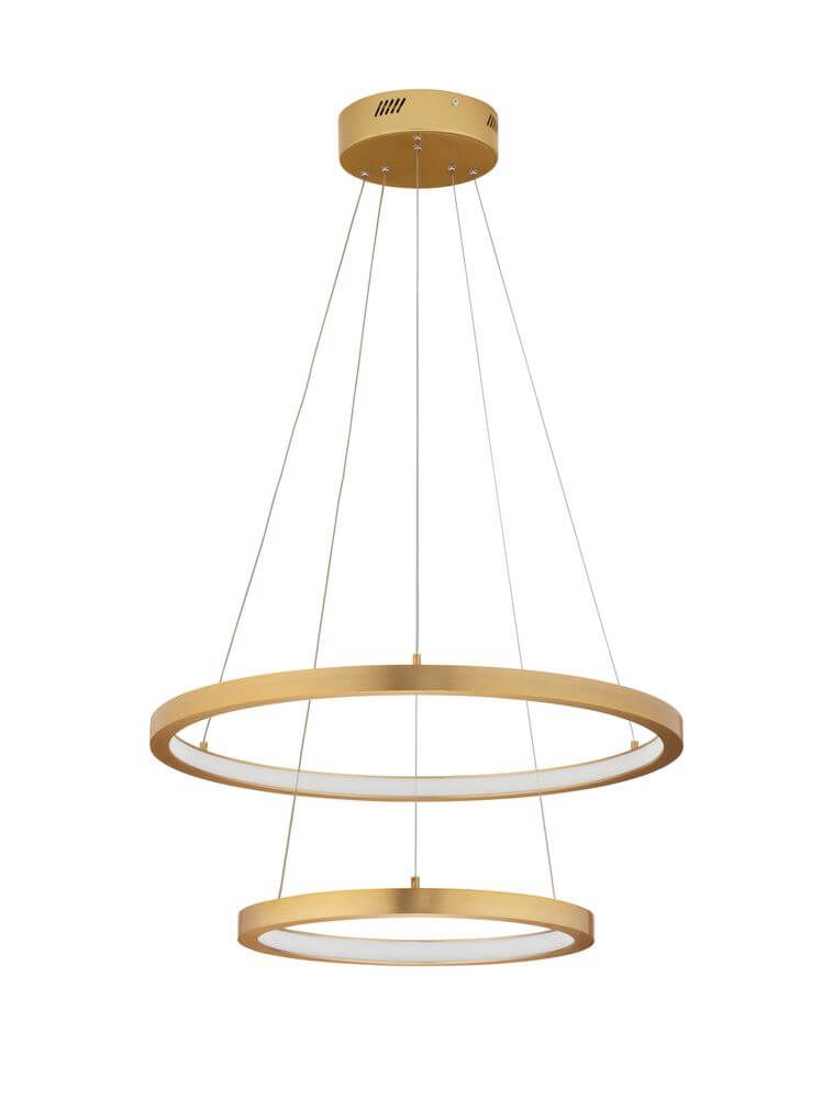 Empatia LED Pendelleuchte 2-flammig Ø 60cm 3000K in elegantem Design mit gold-farbenen Ringen.