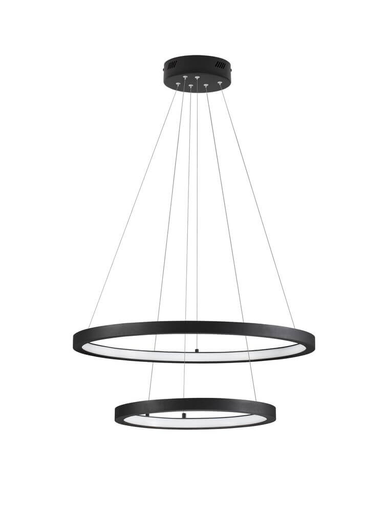 Empatia LED Pendelleuchte 2-flammig Ø 60cm 3000K in modernem Design mit schwarzen Ringen.