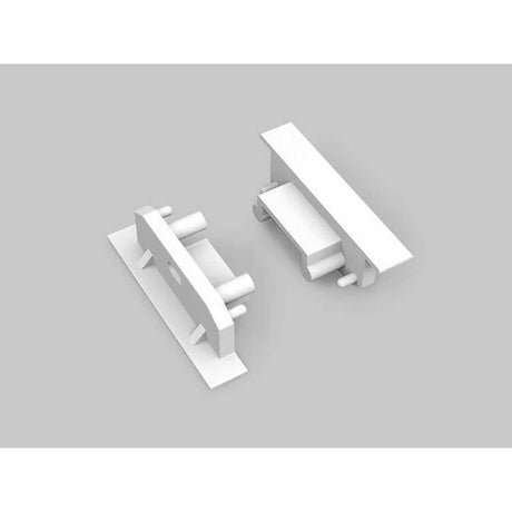 Endkappen 2er-Set für Einbau Flach weiss 14mm Serie L, zwei weiße Kunststoff-Endkappen in isometrischer Ansicht