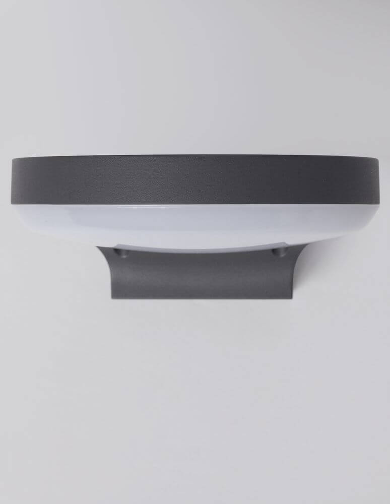 Enzi LED Außenwandleuchte 3000K Dunkelgrau IP54 von oben, modernes Design aus Aluminium und Acryl.