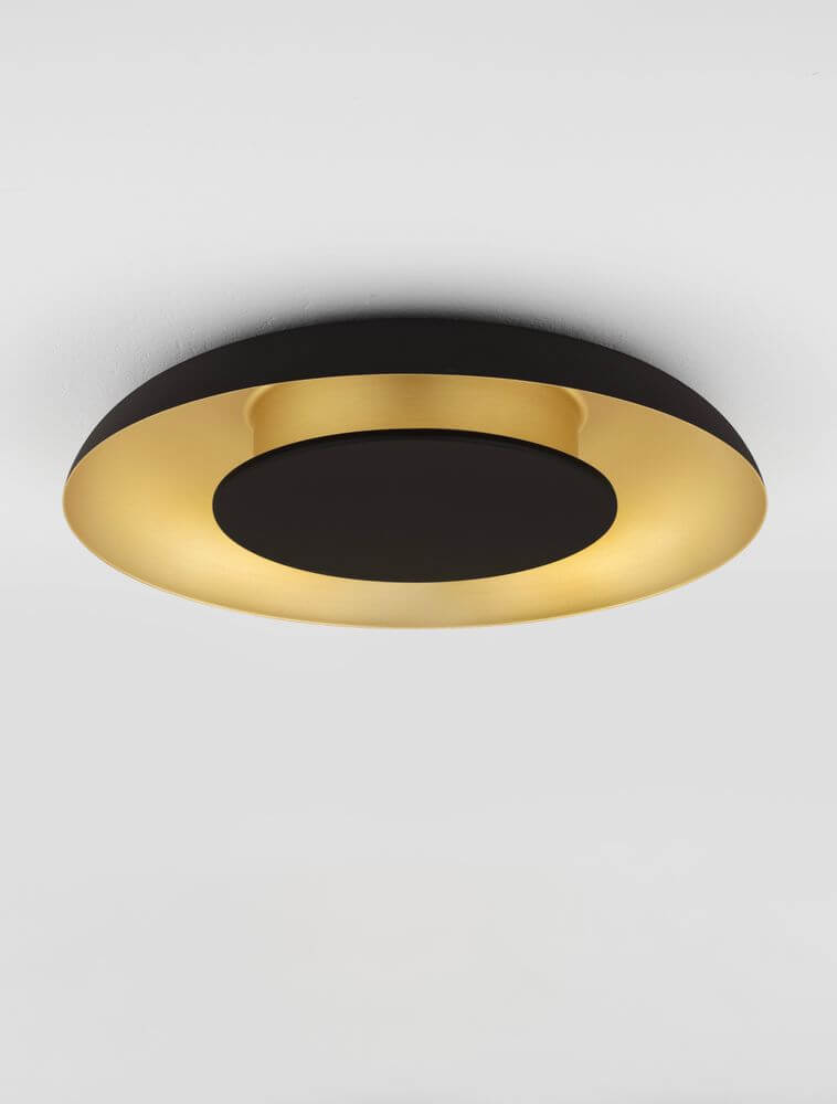 Epos Deckenleuchte Ø 40cm 2700, 4000K in Schwarz/Gold mit TRIAC-Dimmung.