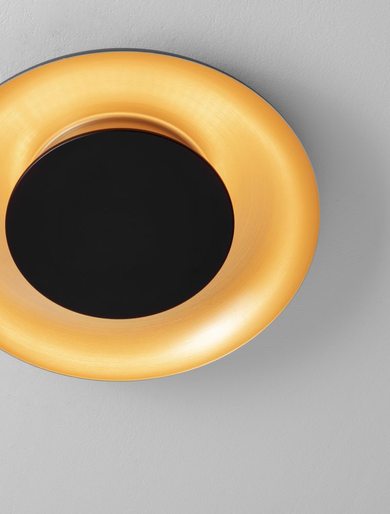 Epos Deckenleuchte Ø 40cm 2700, 4000K in Schwarz/Gold mit dimmbarem Licht.