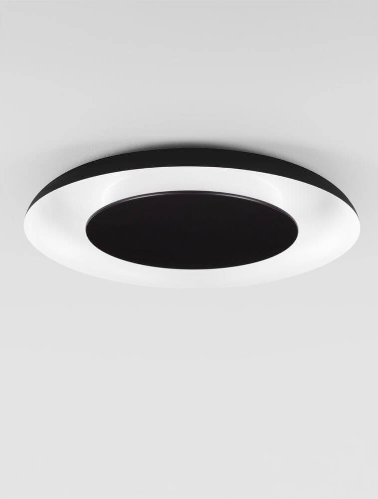 Epos Deckenleuchte Ø 60cm 2700, 4000K in Schwarz und Gold, moderne runde LED-Deckenleuchte aus Aluminium und Acryl