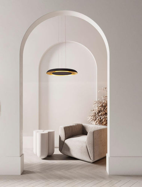 Epos Pendelleuchte Ø 60cm 2700, 4000K - moderne LED Hängelampe in Schwarz-Gold für Wohnraum