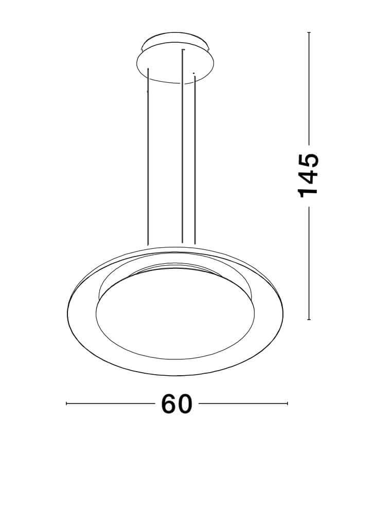 Epos Pendelleuchte Ø 60cm 2700, 4000K: Maßzeichnung der modernen Pendelleuchte mit runden Schirm.