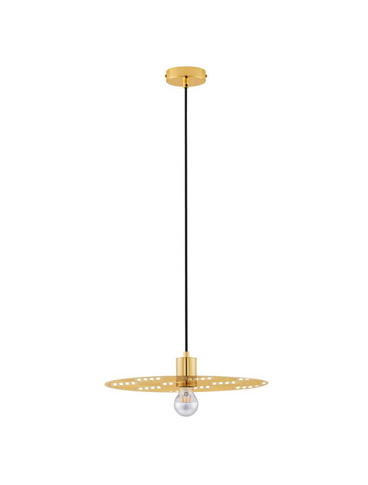 Eres Pendelleuchte in Gold mit Lochmuster und schwarzem Kabel, ideal für moderne Wohnräume.