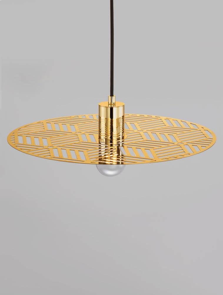 Eres Pendelleuchte Gold mit modernem Design, gewebtem Metall und Glühbirne, ideal für stilvolle Innenräume.