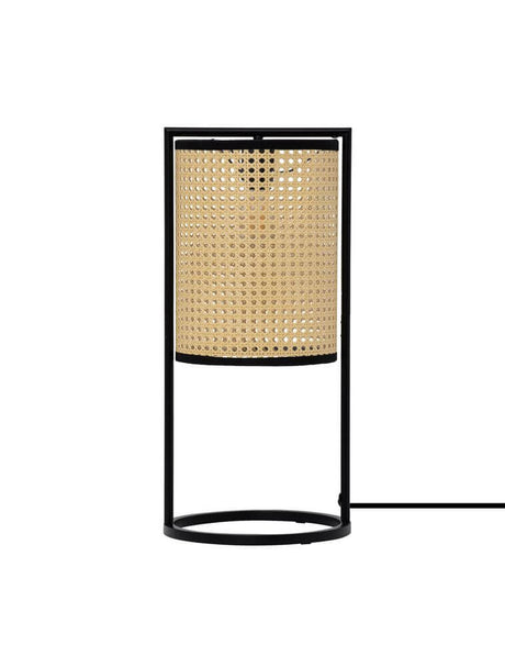 Erto bordlampe natur, sort med stilfuld rattan og aluminium for en elegant boligstemning.