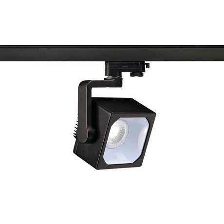 Schwarzer Euro Cube LED Spot 60° für 3Phasen Hochvolt-Schienen-System, dreh- und schwenkbar.