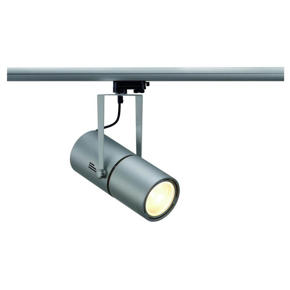 Euro Spot EVG Silbergrau HQI-T 35W 15° inkl. 3P.-Adapter an einer Schiene montiert.
