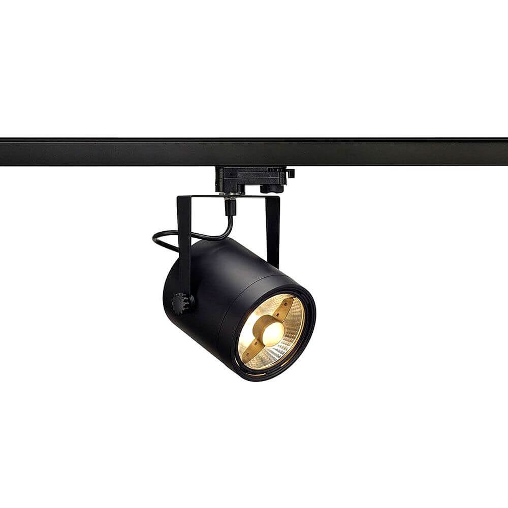 EuroSpot ES111 3-Phasen Strahler GU10 Rund Schwarz auf 3Phasen Hochvolt Schienen-System montiert.