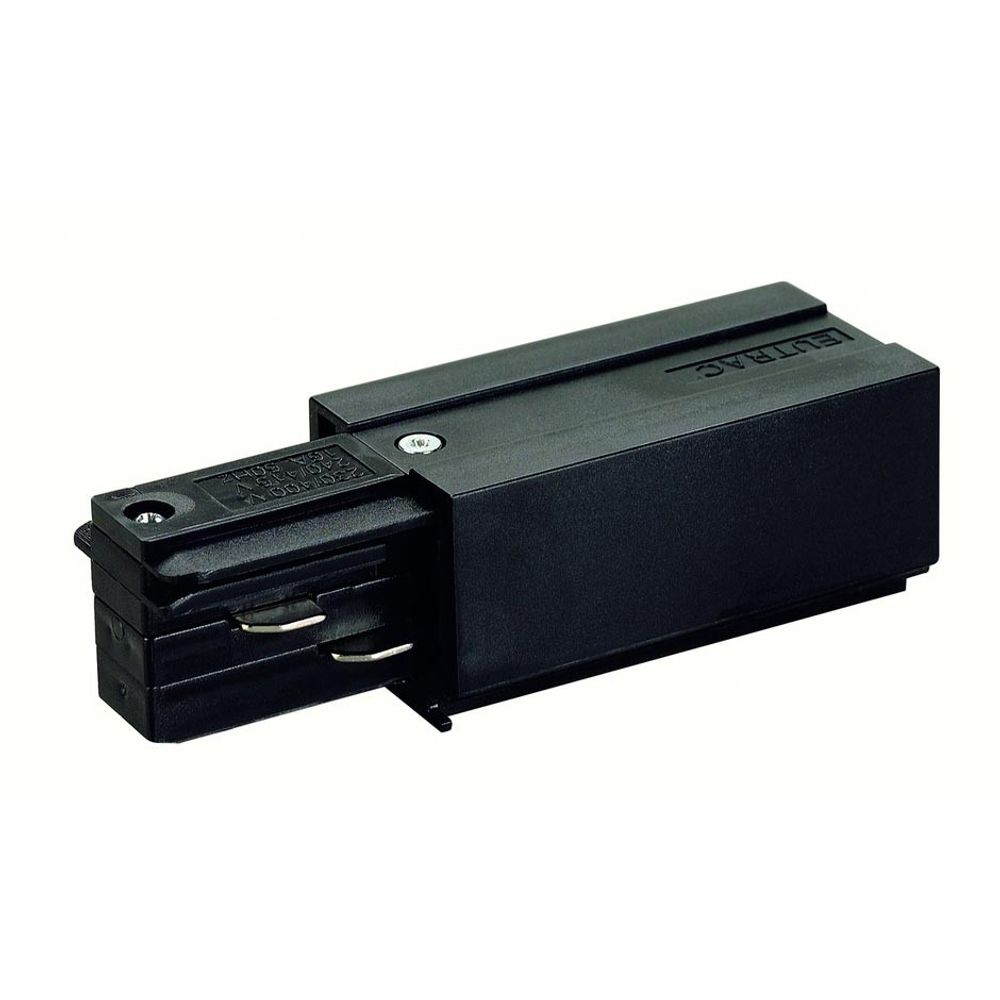 Eutrac Einspeiser links Schwarz für Hochvolt 3Phasen-Aufbauschienen-System.
