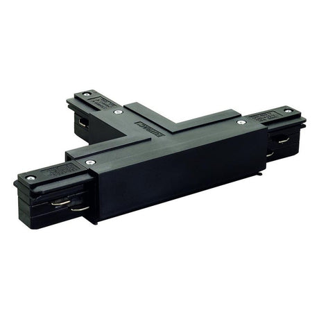 Eutrac T-Verbinder Erde links Schwarz für Hochvolt 3Phasen-Aufbauschienen-System, schwarzer T-Verbinder mit Einspeisung