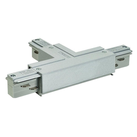 Eutrac T-Verbinder Erde links Silbergrau für Hochvolt 3Phasen-Aufbauschienen-System
