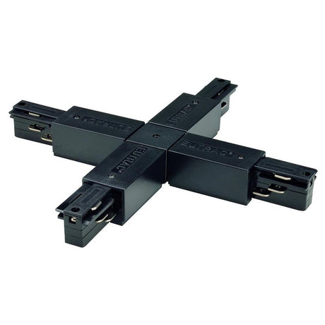 Eutrac X-Verbinder Schwarz für Hochvolt 3Phasen-Aufbauschienen-System, mit Einspeisemöglichkeit