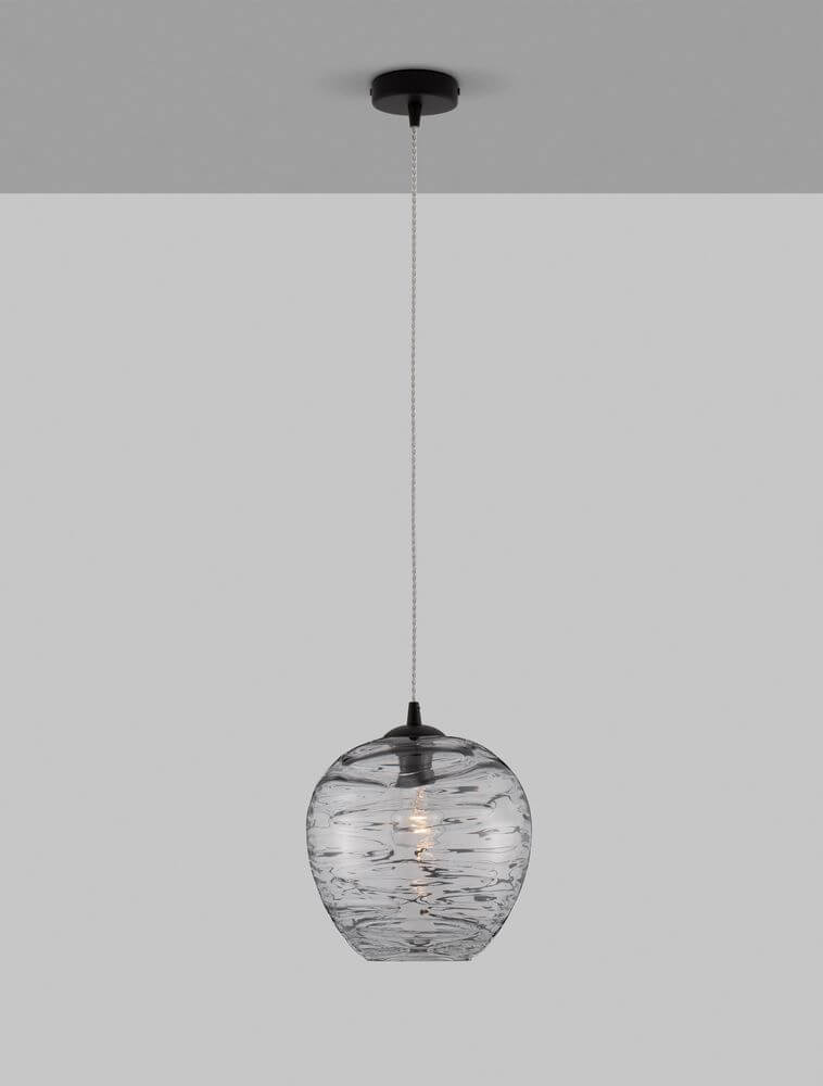 Evleen Pendelleuchte Ø 25cm Schwarz, Grau mit kugelförmigem Glasschirm für stimmungsvolle Ausleuchtung.